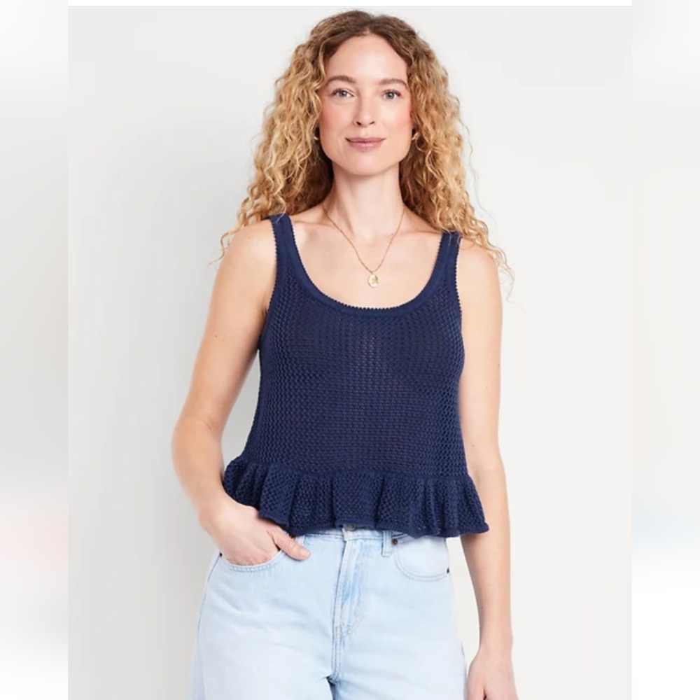 Old Navy Dark Blue Ruffle Knit Tank Top